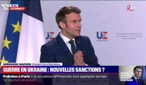 Emmanuel Macron annonce la volonté de l'Union européenne de "pouvoir sortir de la dépendance aux énergies fossiles russes"