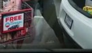2 femmes dévalisent le caddie d'une cliente d'un Walmart en plein jour sur le parking