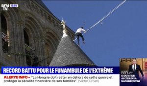 Le funambule Nathan Paulin a battu un record de highline au Mont-Saint-Michel