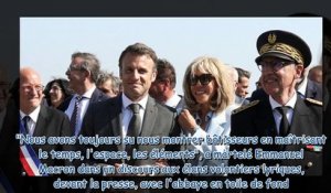 Brigitte Macron pimpante satinée en bleu ciel, le discours d'Emmanuel Macron parasité par un curieux
