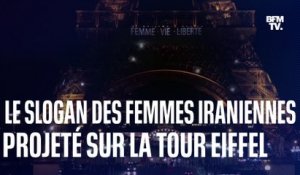 Le slogan "Femme, vie, liberté" des protestataires iraniennes projeté sur la tour Eiffel