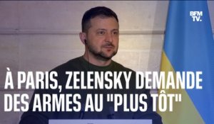 À Paris, Volodymyr Zelensky demande des avions et de l'armement lourd le "plus tôt" possible