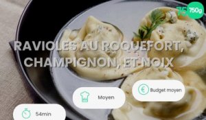 Ravioles au Roquefort, champignon, et noix