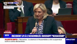 Marine Le Pen (RN): "En politique, on n'a pas d'ennemis mais des adversaires", concernant l'accusation d''assassin' d'un député LFI envers Olivier Dussopt
