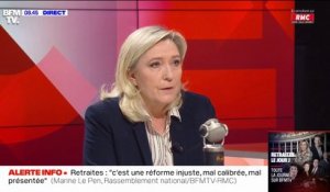 Réforme des retraites: "Si jamais, par malheur, ce texte est voté, et si nous gagnons la future élection présidentielle, nous supprimerons ce texte", assure Marine Le Pen