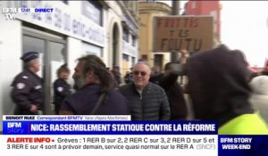 Nice: les manifestants contre la réforme des retraites protestent devant la permanence du député Les Républicains, Éric Ciotti