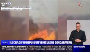 Sainte-Soline: la violence des affrontements vue depuis l'intérieur d'un véhicule de gendarmerie
