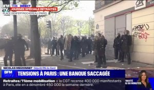 Manifestation contre la réforme des retraites: une banque prise pour cible à proximité de la place Denfert-Rochereau