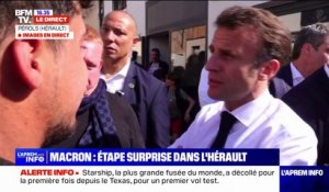 Emmanuel Macron échange avec un jeune homme sur le système de retraite à Pérols dans l'Hérault