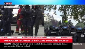 1er Mai : Un autre policier passe de longues minutes à terre à Paris en étant soigné à même le sol après avoir été assommé par un pavé et il aurait la mâchoire fracturée