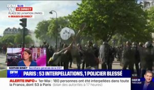 Manifestations du 1er-Mai: Sophie Binet (CGT) "condamne les violences" survenues en tête du cortège parisien par une "toute petite minorité"