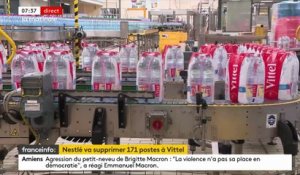 Plombé par l'arrêt de la commercialisation de son eau Vittel en Allemagne, Nestlé Waters annonce la suppression "d'ici la fin de l'année" de 171 postes sur son site des Vosges - Regardez