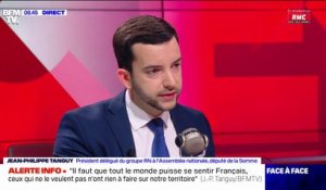 "C'est une réponse qu'il faut apporter de manière graduée" estime Jean-Philippe Tanguy (RN) à propos des sanctions pour les parents d'émeutiers