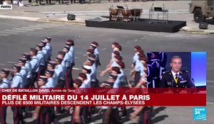 Défilé du 14-Juillet : les troupes à pied descendent les Champs-Elysées