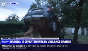 Saône-et-Loire: une voiture soulevée par les racines d'un arbre arraché par l'orage