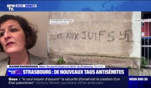 Tags antisémites à Strasbourg: la maire de la ville, Jeanne Barseghian, condamne "des paroles abjectes" et des "signes sans ambiguïtés, clairement antisémites"