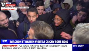 Clichy-sous-Bois: bain de foule pour Emmanuel Macron à la sortie des Ateliers Médicis