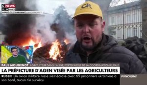 Agriculteurs: Découvrez les images impressionnantes des tas de foin et de pneus incendiés devant la préfecture d'Agen - Le bâtiment également aspergé de lisier