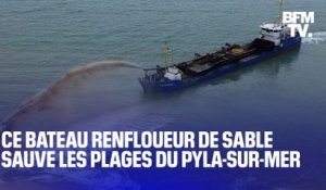 TANGUY DE BFM - Un gigantesque bateau renfloueur de sable pour sauver la plage de Pyla-sur-Mer
