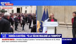 Nicole Belloubet salue "le courage d'Amélie" Oudéa-Castéra lors de la passation de pouvoir au ministère de l'Éducation nationale
