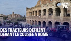 Colère des agriculteurs: à Rome, des tracteurs défilent devant le Colisée