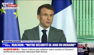 Emmanuel Macron salue "la lucidité" partagée par la France, l'Allemagne et la Pologne "sur la situation en Ukraine" et la volonté commune de "ne jamais laisser gagner la Russie"