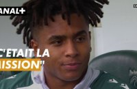 Théo Attissogbe au micro de Manon Fossat après la victoire de Pau au Hameau face à Clermont