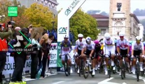 Tour de Lombardie 2026 - Remco Evenepoel et le peloton en grève, leur message ayant retardé le départ du Tour de Lombardie