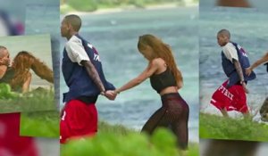 Rihanna porte une jupe en résille pendant une balade pour son annviersaire avec Chris Brown