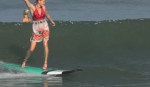 Girls surfing with heels