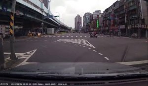 Terrible accident de scooter en Chine!!! Le pilote est projeté au delà de la route...