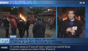 BFMTV Replay: la sous-préfecture du Finistère défoncée par les salariés de Tilly-Sabco - 04/11