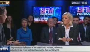 BFM Politique: L'interview de Marine Le Pen par Anna Cabana du Point - 24/11