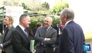 Michel Sapin, le Ministre du Travail en visite à Carcassonne, ce jeudi 13 février 2014.