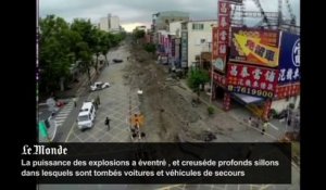 Les dégats dus à l'explosion à Taiwan vus par un drone