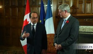 "C'est la première fois depuis 1987 qu'un président de la République vient dans ce grand pays ami de la France qu'est le Canada" #CanadaPR