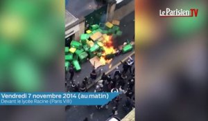 Manif pour Rémi Fraisse : début d'incendie devant le lycée Racine à Paris