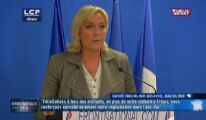 [Vidéo] - Départementales 2015 : « c’est le socle pour les victoires de demain », s’est félicité Marine Le Pen (FN)