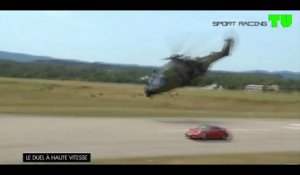 Course entre une Porsche 911 et 2 hélicoptères militaire surpuissant