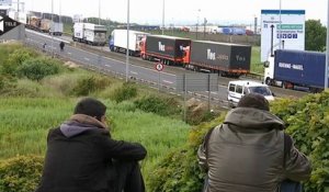 Les migrants de Calais tentent de monter dans les camions