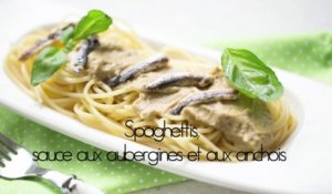 Spaghettis, sauce aux aubergines et aux anchois