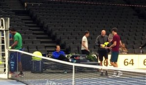 ATP - BNPPM - Gaël Monfils et son nouveau coach Mikael Tillstrom à l'entraînement à Bercy
