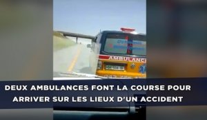 Deux ambulances font la course pour arriver sur les lieux d'un accident