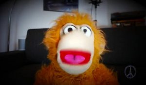 Géante Marionnette Singe orange Orang-outan, avec banane et bouche