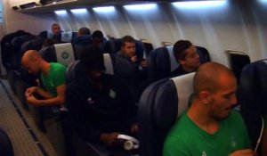 Dans l'avion du retour avec les Verts !