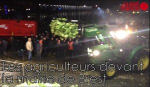Les agriculteurs déversent leurs produits devant la mairie de Brest