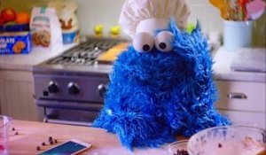 Cookie Monster loses his patience while baking cookies
