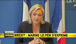 Brexit : "Un référendum sur l'appartenance de la France à l'UE est une nécessité démocratique" pour Marine Le Pen - Le 24/06/2016 à 12h02