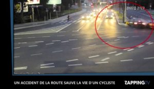 Un cycliste évite la mort grâce à un accident de la route (Vidéo)