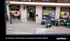 Un taureau sème la panique en rentrant dans une banque en pleine corrida de rue (Vidéo)